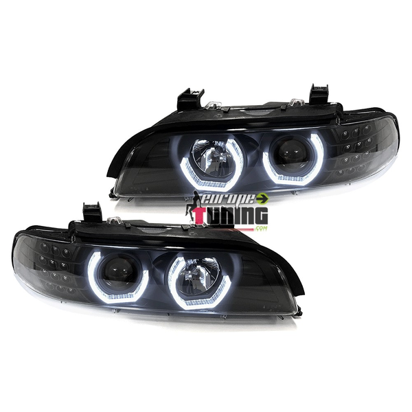 PHARES AVANTS NOIRS FEUX ANGEL EYES EN U CLIGNO LEDS BMW SERIE 5 E39 1995-2003 (05337)