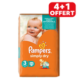 Pampers Couches Simply Dry Taille 3 - Pack 5 x 45 Couches