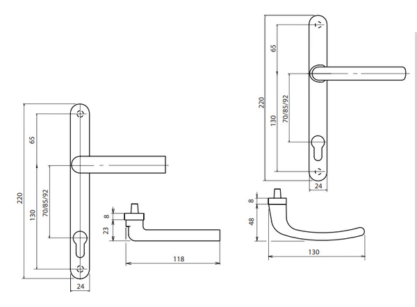 Ensemble sur plaques + béquille RED carré 8mm entraxe 92mm noir RAL 9005 - SOFI - 5112239202