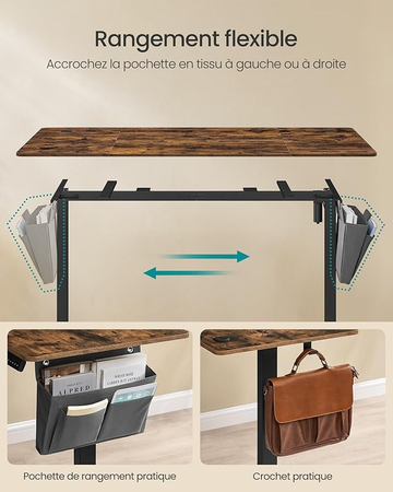 SONGMICS Bureau Électrique Réglable en Hauteur 160×70 cm – Table Assis-Debout Mémoire 4 Positions, Marron Rustique LSD136K01