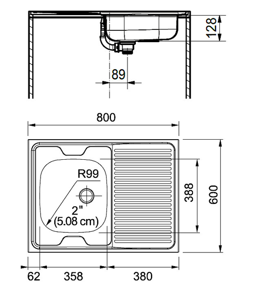 Evier monocuve inox MAN711-800 avec égouttoir 800x600cm à poser - FRANKE - 013953