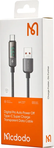Câble Mcdodo Digital Display USB-A/C avec écran 1,2m M/M 100W (Transparent/Noir)
