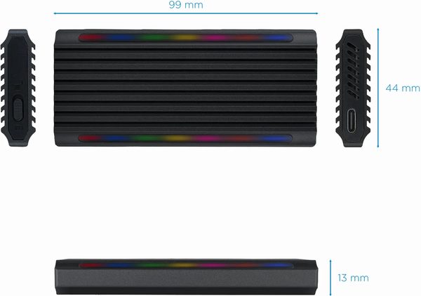 Boitier externe USB-C 3.2 Tooq Shinobi RGB - S-ATA/NVMe M.2 Type 2280 (Noir)