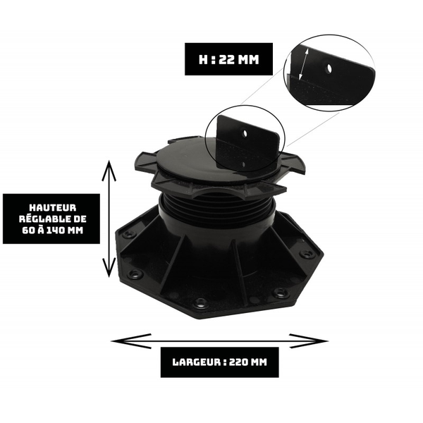 CARTON DE 60 PLOTS R√âGLABLES 60 Ê 138 MM POUR TERRASSE BOIS ET COMPOSITE (livraison offerte) - Coloris - Noir