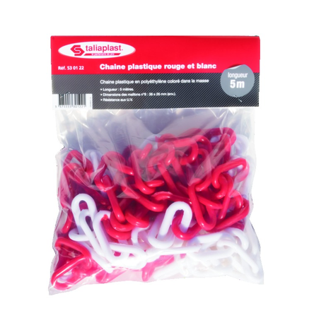 Chaîne en plastique 5m rouge et blanche N°8 LS sachet - TALIAPLAST - 530122