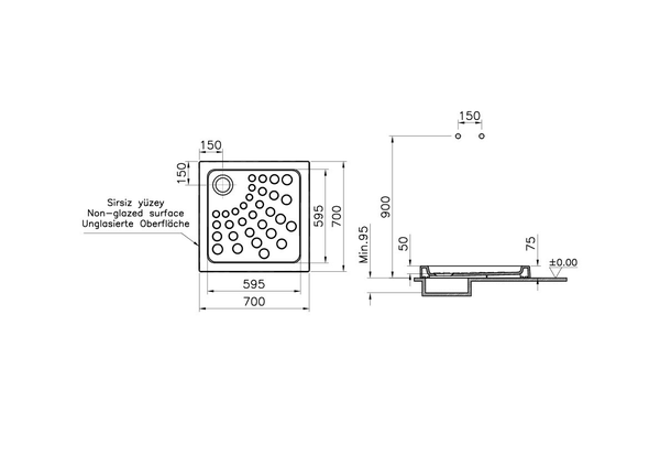 Receveur douche ARKITEKT carré 70x70cm antidérapant - VITRA - 5735L003M0578