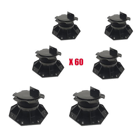 CARTON DE 60 PLOTS R√âGLABLES 60 Ê 138 MM POUR TERRASSE BOIS ET COMPOSITE (livraison offerte) - Coloris - Noir