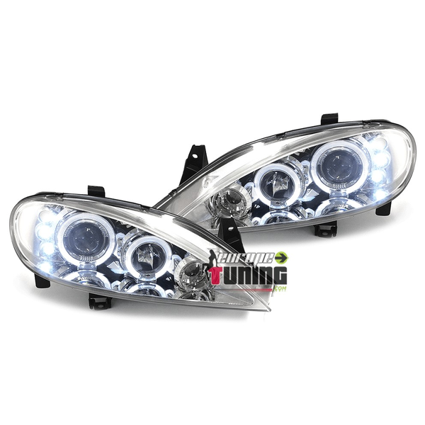 PHARES CHROME FEUX ANNEAUX ANGEL EYES 3 LEDS RENAULT MEGANE 1 PHASE 2 1999-2002 (12945)