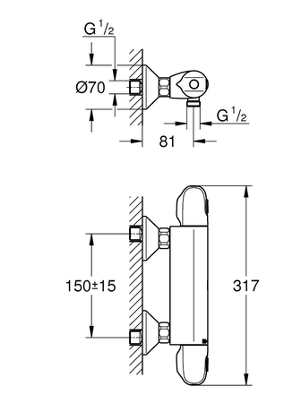 Mitigeur thermostatique de douche mural GROHTHERM 1000 GROHE 34818003