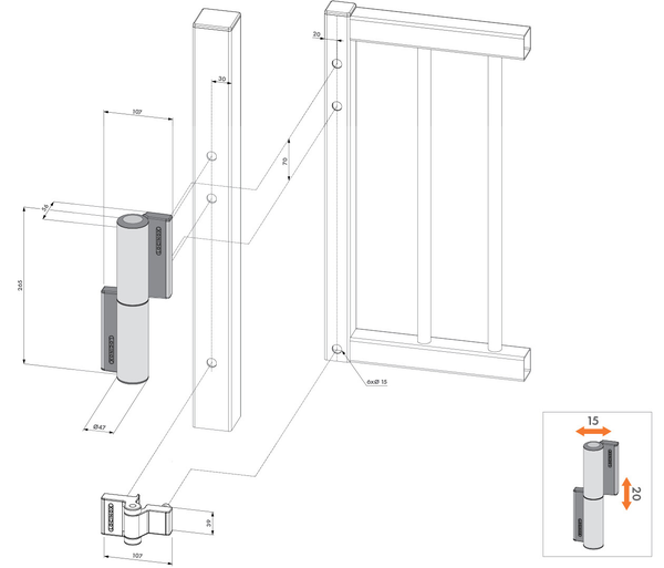 Ferme portillon 2/1 charnière noir 9005 largeur 1,1m 75kg maximal - LOCINOX - P00008665-9005
