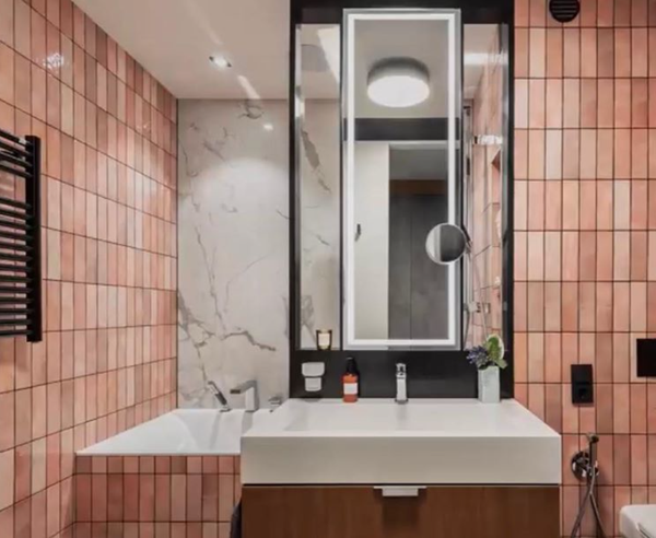 ARTISAN ROSE MALLOW - Faience  6,5x20 cm aspect zellige brillant rose