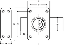 Verrou à double entrée GHB 5 ailettes longueur 95 mm cylindre de 40 mm - POLLUX - 120514
