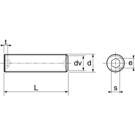 Vis à métaux sans-tête hexagonale creuse bout cuvette inox A2 DIN 916 5X6 boîte de 100 - ACTON - 622075X6