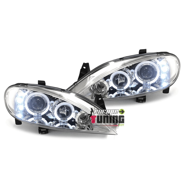 PHARES CHROME FEUX ANNEAUX ANGEL EYES 3 LEDS RENAULT MEGANE 1 PHASE 2 1999-2002 (12945)
