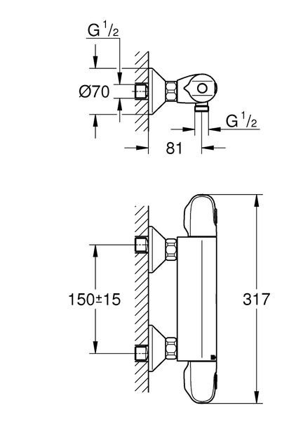 Mitigeur thermostatique de douche mural GROHTHERM 1000 GROHE 34818003