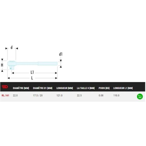 Cliquet 1/4'' étanche hautes performances longueur 121mm - FACOM - RL.161PB