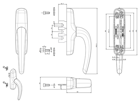 Poignée de crémone à 2 fourches Nefer argent - FAPIM - 0787B_G5