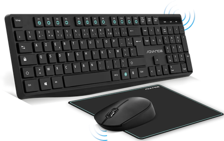 Pack 3en1 (Clavier/Souris/Tapis) sans fil Advance Elite (Noir)