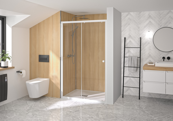 Porte coulissante SUPRA III C 140cm blanc verre transparent - KINEDO - PA1542BTN