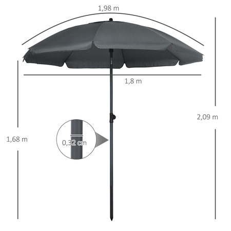 Parasol inclinable octogonal  Ø 1,8 x 2,09H m acier polyester gris