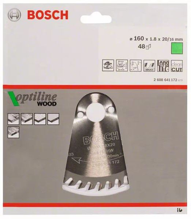 Lame de scie circulaire 216 x 30 x 2mm Optiline Wood pour le bois 48 dents - BOSCH - 2608640432