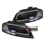 FEUX PHARES AVANTS NOIRS TUBE LED DE JOUR DIURNES DRL AUDI A3 8P2 2008-2013 (03186)