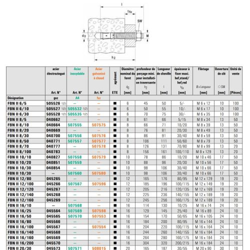 Goujons d'ancrage FBN II acier électrozingué 12/10X106 sachet de 4 - FISCHER - 33515