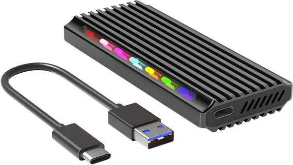 Boitier externe USB 3.2 Connectland RGB - S-ATA/NVMe M.2 Type 2280 (Noir)