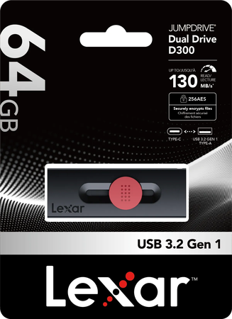 Clé USB-A/C 3.2 Lexar JumpDrive Dual Drive D300 - 64Go (Noir)