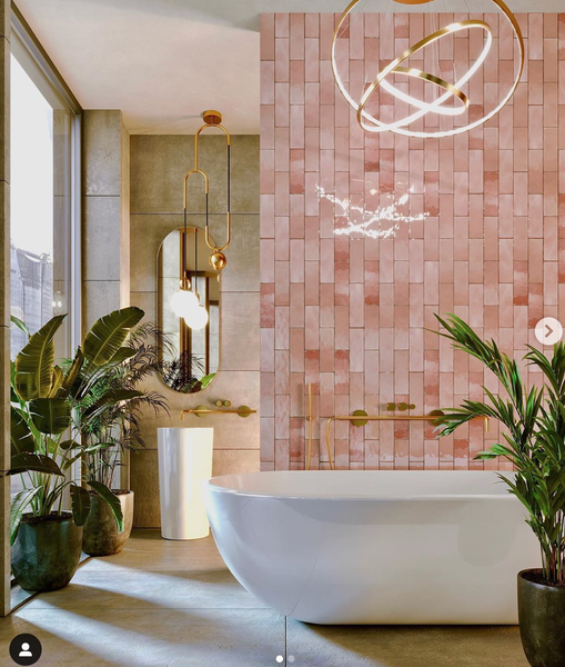 ARTISAN ROSE MALLOW - Faience  6,5x20 cm aspect zellige brillant rose