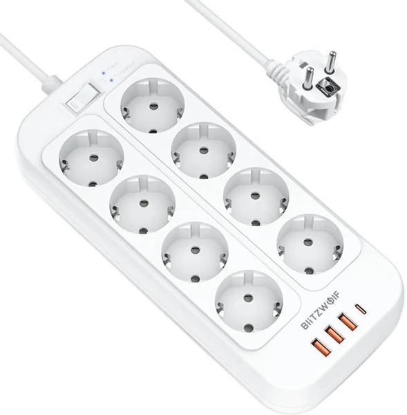 Multiprise 8 prises Blitzwolf BW-PC2 + 4xUSB et interrupteur 2m (Blanc)