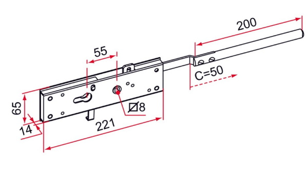 Serrure pour porte sectionnelle pêne 200mm noir - TIRARD - es192303