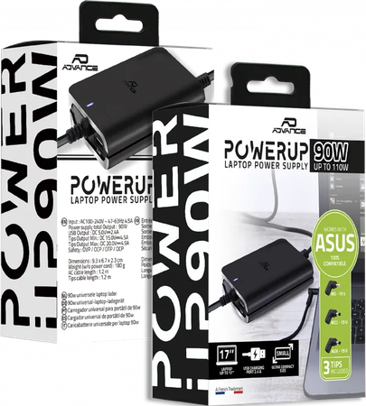 Chargeur universel Advance PowerUp compatible Asus 90W - 3 embouts