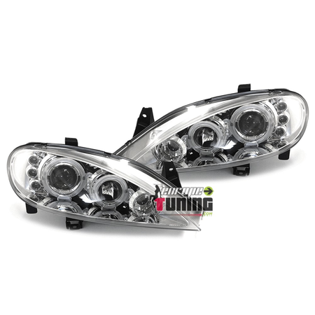 PHARES CHROME FEUX ANNEAUX ANGEL EYES 3 LEDS RENAULT MEGANE 1 PHASE 2 1999-2002 (12945)