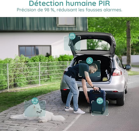 BOIFUN Caméra Surveillance WiFi Extérieure 2K sans Fil avec Panneau Solaire – Vision Nocturne Couleur, IP65, Détection Intelligente – Modèle 2025