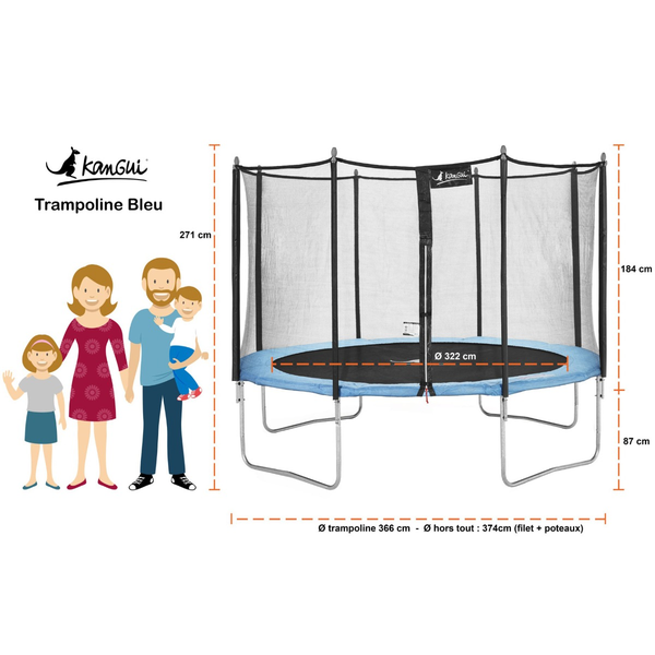 Kangui - Trampoline de jardin 366 cm + filet de sécurité | Normes EU | Montage facile