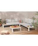Salon de jardin modulable, en aluminium couleur blanc et polywood - 4 personnes avec coussins gris - SANTANA