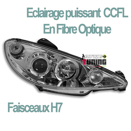 PHARES FEUX AVANTS ANNEAUX CCFL ANGEL EYES PEUGEOT 206 2002-2009 en H7/H7 (00768)