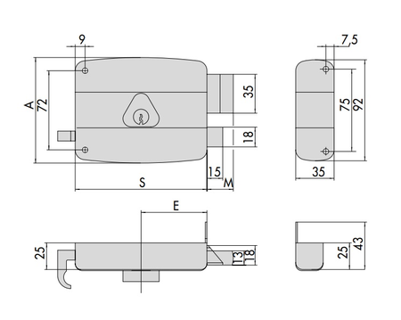 Serrure monopoint en applique horizontale à tirage 40mm gauche - CISA - 501210-01-2A