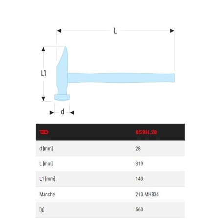 Marteau à garnir tête carrée 319mm - FACOM - 859H.28