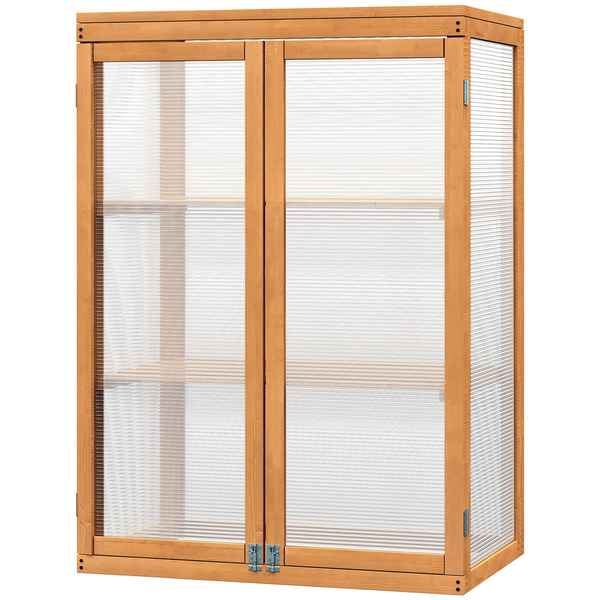 Mini serre de jardin étagères 2 portes toit ouvrant sapin traité polycarbonate