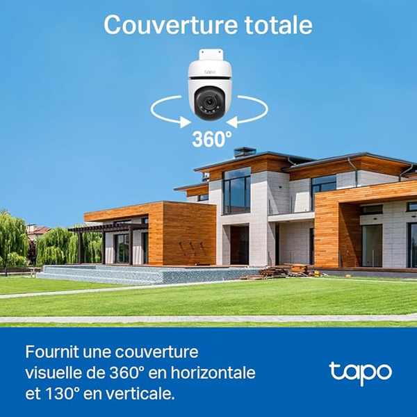Tapo C51A Caméra de Surveillance WiFi Extérieure 2K 360° – Vision Nocturne Couleur, Détection de Personne, Suivi de Mouvement, Alarme Personnalisable, Étanche IP65