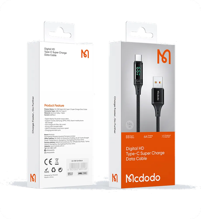 Câble Mcdodo Digital HD USB-A/C avec écran 1,2m M/M (Noir)