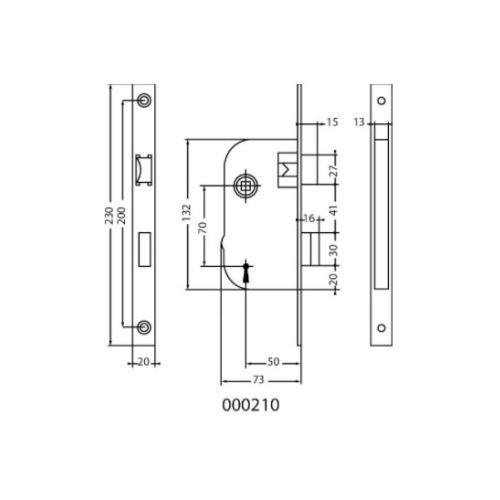 Serrure à larder 4G droite axe 50mm fouillot équerre finition noir bout rond - JPM - 000210-02-1X