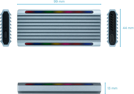 Boitier externe USB-C 3.2 Tooq Shinobi RGB - S-ATA/NVMe M.2 Type 2280 (Gris)