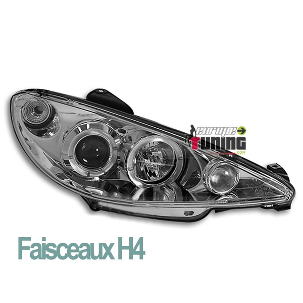 PHARES FEUX AVANTS ANNEAUX CCFL ANGEL EYES PEUGEOT 206 1998-2002 en H4 (00501)