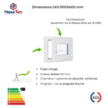 Fenêtre PVC - Triple Vitrage - Tirant droite - Poignée à gauche - Ferrage droite - Blanc