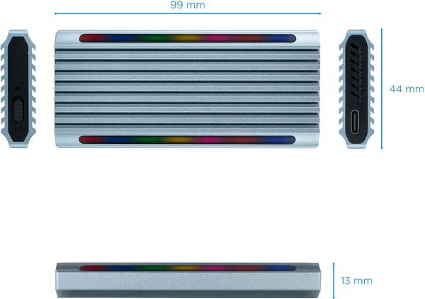 Boitier externe USB-C 3.2 Tooq Shinobi RGB - S-ATA/NVMe M.2 Type 2280 (Gris)