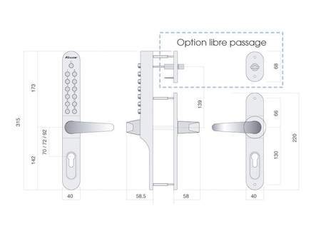 Serrure KEYLEX profil étroit passage - LOKOD - 22701-BN