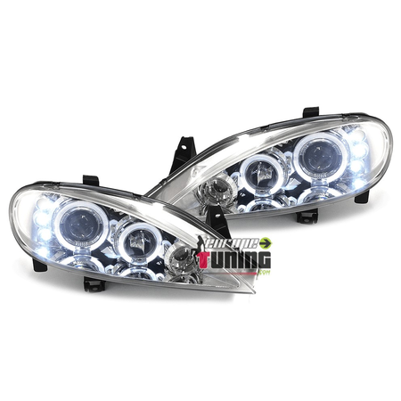 PHARES CHROME FEUX ANNEAUX ANGEL EYES 3 LEDS RENAULT MEGANE 1 PHASE 2 1999-2002 (12945)